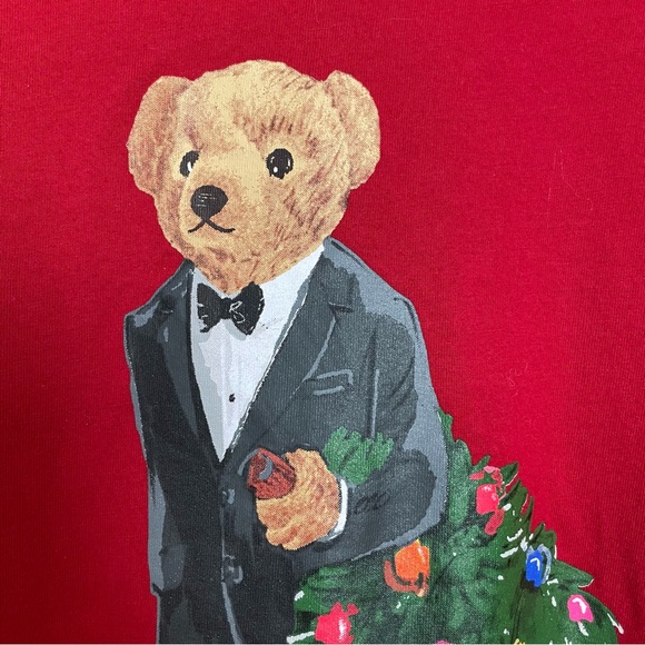 Polo Ralph Lauren Bear Christmas Tree Tux Boy XL 18-20 Red Long Sleeve Graphic - Picture 7 of 13
